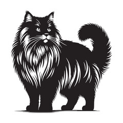 Strong Siberian silhouette, embodying its muscular frame and natural agility – Siberian illustration – Siberian vector – cat silhouette

