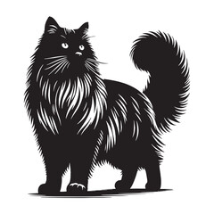 Obraz premium Fluffy Siberian silhouette, showcasing its luxurious coat and powerful build – Siberian illustration – Siberian vector – cat silhouette
