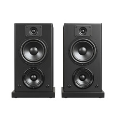 High-Quality Black Speakers with Dual Woofers and Tweeters