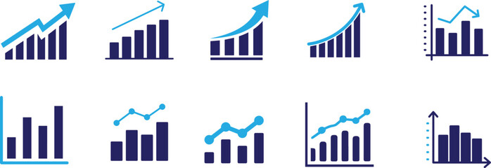 Business graphs, financial charts. line graphs, growth indicators, data visualization, corporate statistics,illustrations, professional infographics, vector icons