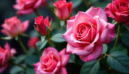 Intricate blooming roses, densely packed, vibrant hues , classic, background