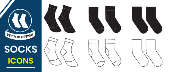 Socks icon, vector design. Silhouette of socks vector symbol with out line. Socks icon for students, app, logo, web design. Vector illustration.