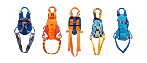 Pack of Climbing Harness Safety Equipment set Against Transparent Background for Adventure Branding, Safety Design, or Outdoor Gear Projects