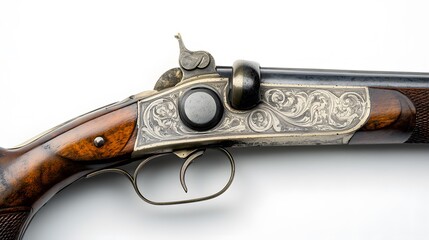 Professional Close-up Shot of Gun on White Background for Security and Military Concepts