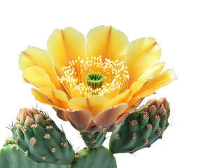 Blooming yellow cactus flower nature bright isolated on transparent background, png