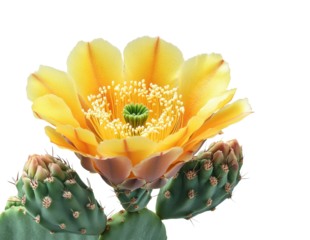 Blooming yellow cactus flower nature bright isolated on transparent background, png