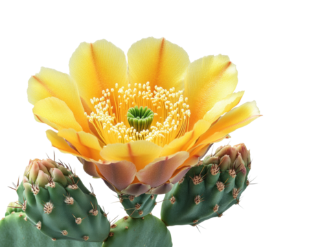 Blooming yellow cactus flower nature bright isolated on transparent background, png