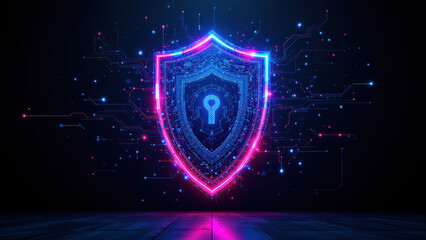 Fototapeta premium Cybersecurity shield with digital circuit background.