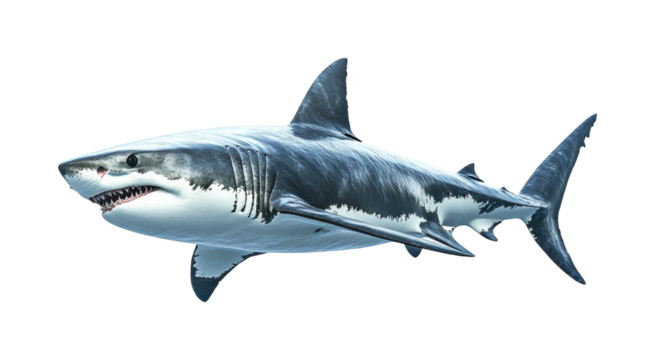 Shark encounter in the ocean marine life underwater isolated on transparent background, png