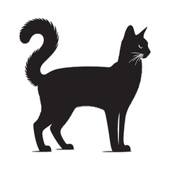 Sleek Somali silhouette, emphasizing its long, flowing fur and athletic body – Somali illustration – Somali vector – cat silhouette

