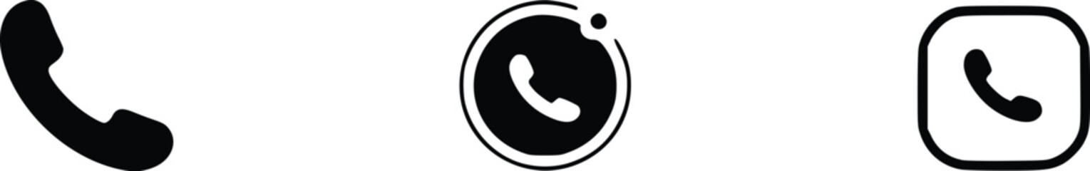 Phone icon pack in dark gray and white flat style - professional vector set for mobile UI and communication apps