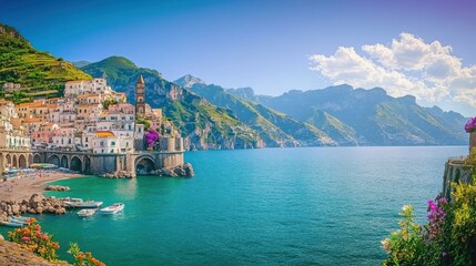 Naklejka premium Scenic view of atrani town on amalfi coast, italy