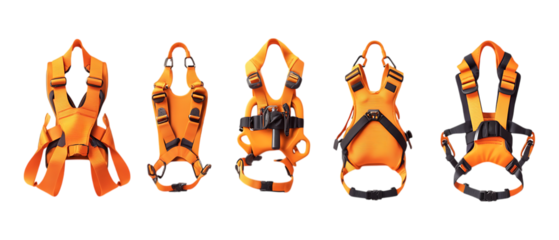 Pack of Climbing Harness Safety Equipment set Against Transparent Background for Adventure Branding, Safety Design, or Outdoor Gear Projects