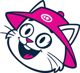 Cheerful Cartoon Cat Wearing a Pink Cap