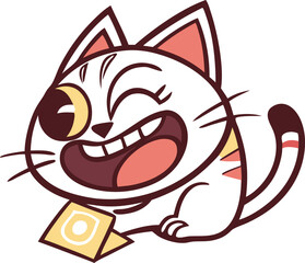 Cheerful Cartoon Cat with a Ticket