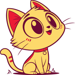 Cheerful Cartoon Cat with Red Collar