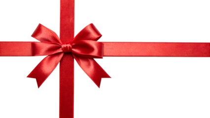 Elegant Red Satin Gift Bow with Crossing Ribbons on a White Background