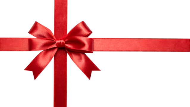 Elegant Red Satin Gift Bow with Crossing Ribbons on a White Background