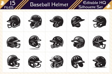 Black Silhouette of a Baseball Helmet Isolated on White Background for Sports Safety Gear and Athletic Design Concepts
