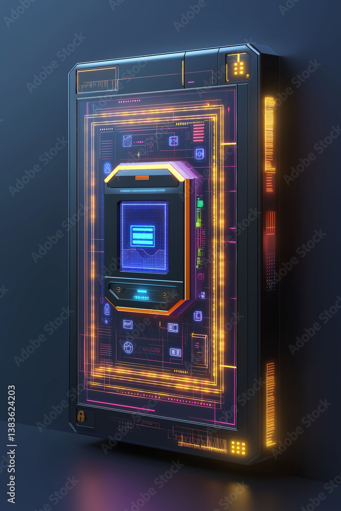 Poster ai driven security surveillance detection. cyber protection innovation. threat data. digital lock an