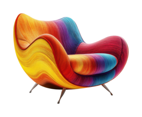 Colorful modern chair design home furniture interior isolated on transparent background, png