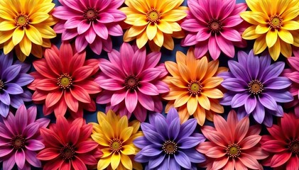 Intricate dahlia blooms, vibrant colors, repeating pattern , floral, bright