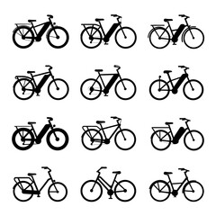 E-Bike Silhouette Vector Bundle Black and White E-Bike Clipart EPS Illustration
