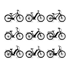 Obraz premium E-Bike Silhouette Vector Bundle Black and White E-Bike Clipart EPS Illustration