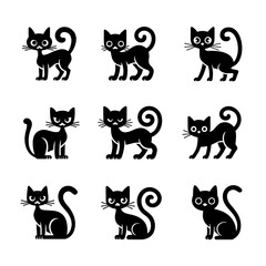 Cat Silhouette Vector Bundle | Black and White Cat Clipart | EPS Illustration Set