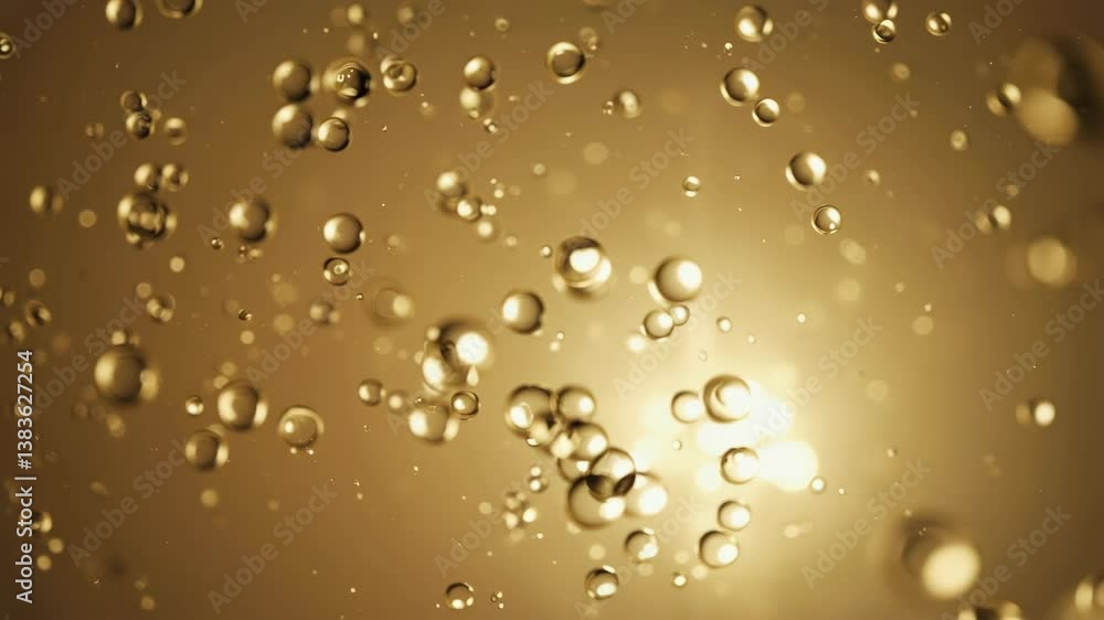 Aufkleber golden bubbles floating in slow motion sparkling abstract background soft glowing light effect elega
