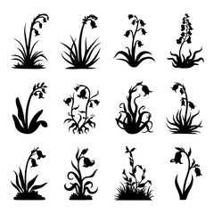 Bluebell Silhouette Vector Bundle Black and White Bluebell Clipart EPS Illustration