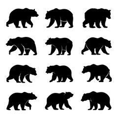 Bear Silhouette Vector Bundle | Black and White Bear Clipart | EPS Illustration Set