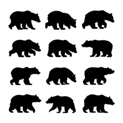 Bear Silhouette Vector Bundle | Black and White Bear Clipart | EPS Illustration Set