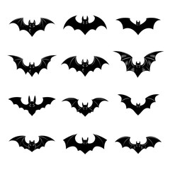 Bat Silhouette Vector Bundle | Black and White Bat Clipart | EPS Illustration Set