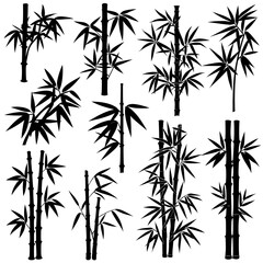 Naklejka premium Bamboo Silhouette Vector Bundle | Black and White Bamboo Clipart | EPS Illustration Set