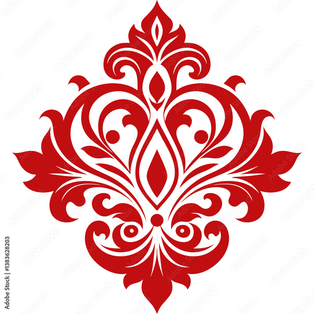 Poster damask graphic ornament. floral design element. red vector pattern