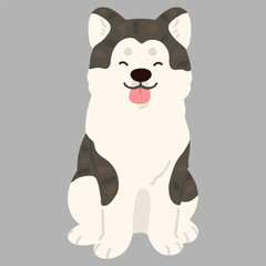 Simple and adorable flat dark colored Akita Dog sitting in front view smiling