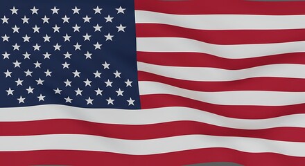 Naklejka premium The American flag proudly waves, a symbol of freedom and unity, its vibrant red and white stripes and deep blue field filled with stars billowing in the wind.