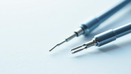 Fototapeta premium Close-up of veterinary instruments on white background, forceps, needles