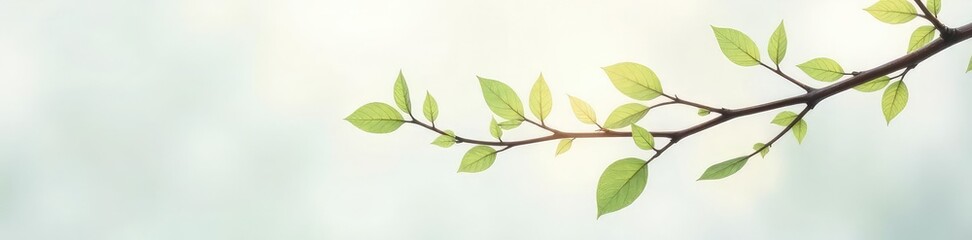 Naklejka premium Delicate branch with slender leaves against a white background, branches, nature, tree