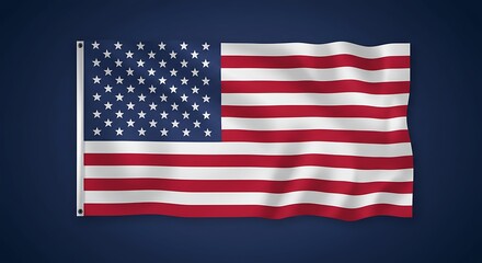A proud American flag waving majestically, a symbol of freedom and patriotism, displayed against a deep blue background with subtle texture.