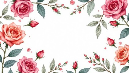 Delicate watercolor roses & leaves, repeating seamlessly , floral pattern, repeat, plant