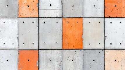 Abstract Concrete Blocks with Orange Accents: Modern Architecture Texture Background for Creative Projects and Designs.