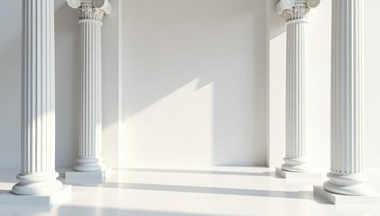 Obraz premium Elegant Roman columns against a pristine white backdrop, art, beauty, texture