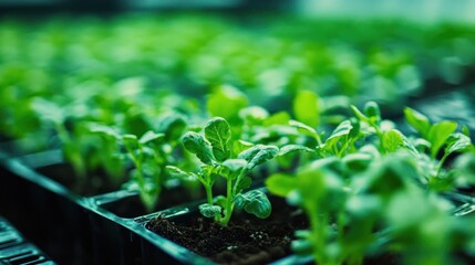 Lush green seedlings sprout in a seed tray, promising growth