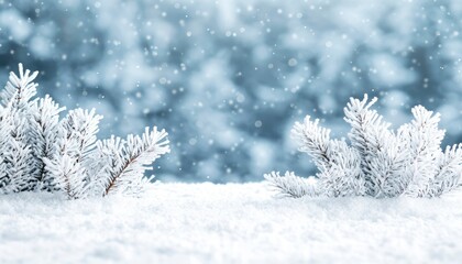 Frosty pine branches in snow
