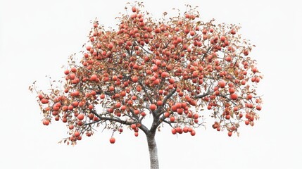 Autumn persimmon tree, laden with fruit, isolated, white background; ideal for seasonal designs
