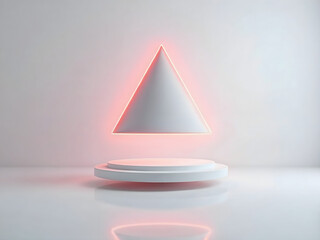 Triangle shape glowing with neon on product display platform backdrop