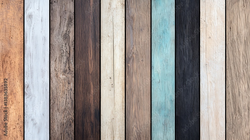 Poster assorted wood planks texture: rustic backdrop featuring weathered surface and different colors, perf