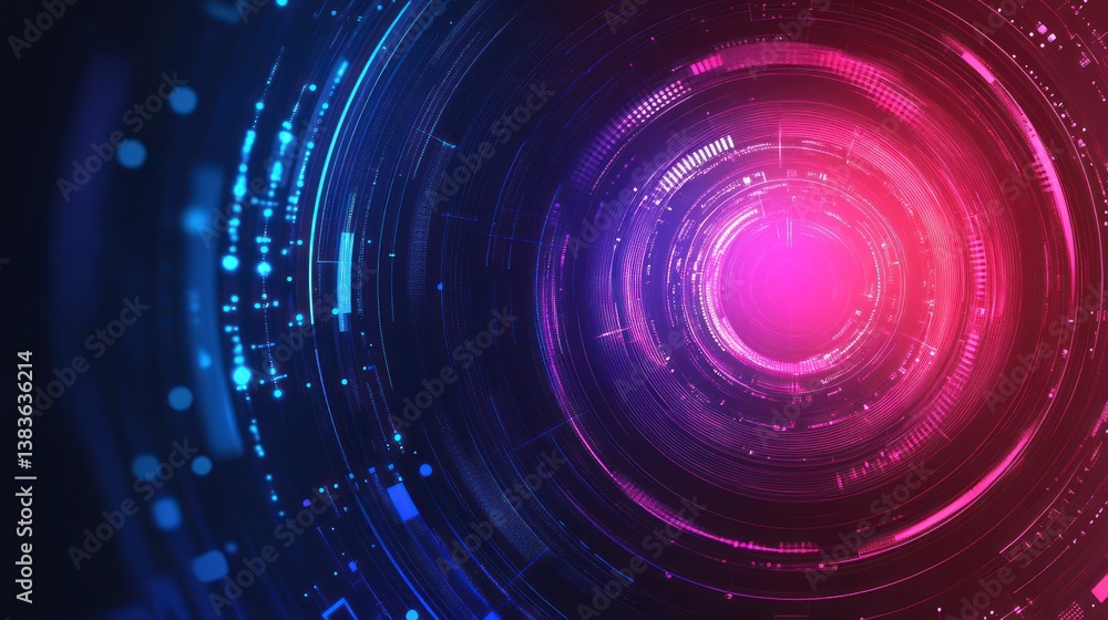 Poster abstract tech background with digital elements, light trails and data flow
